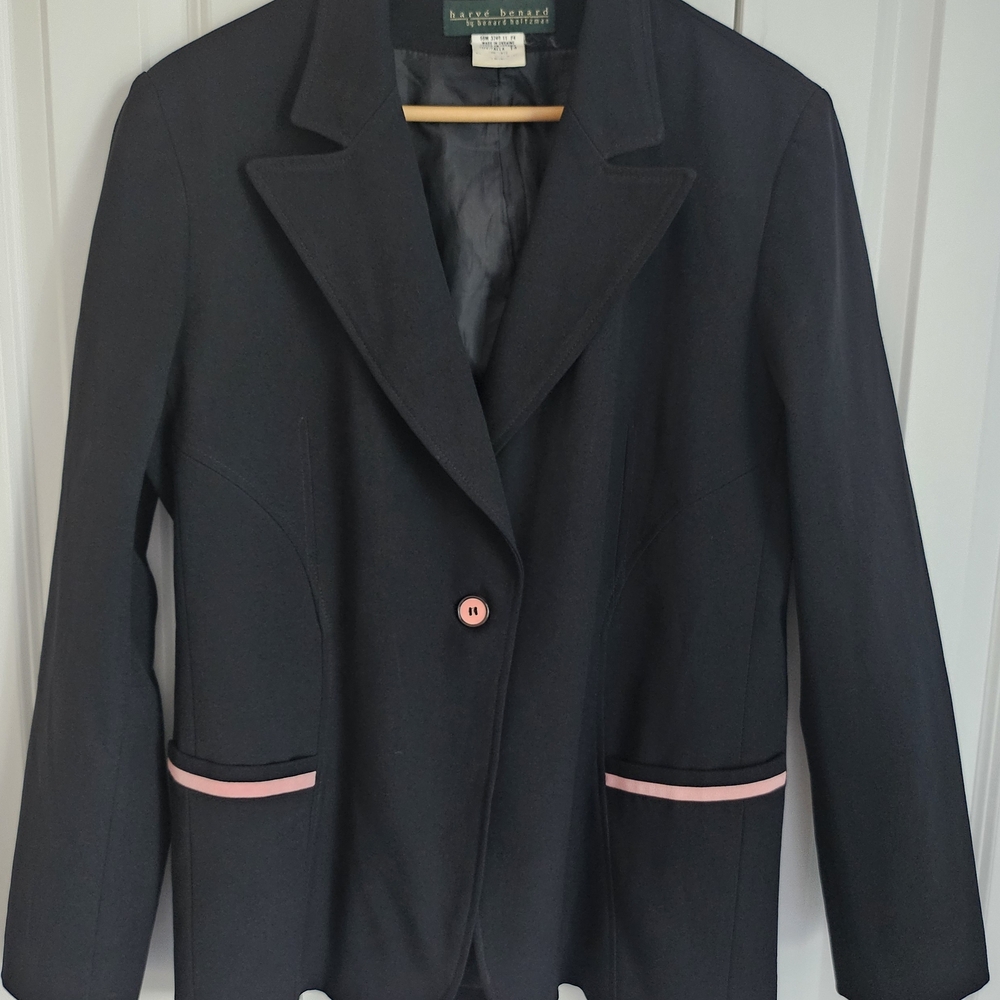 Harve Benard Vintage Y2K Black Single Button Blazer Pink Pocket Detail Size 14